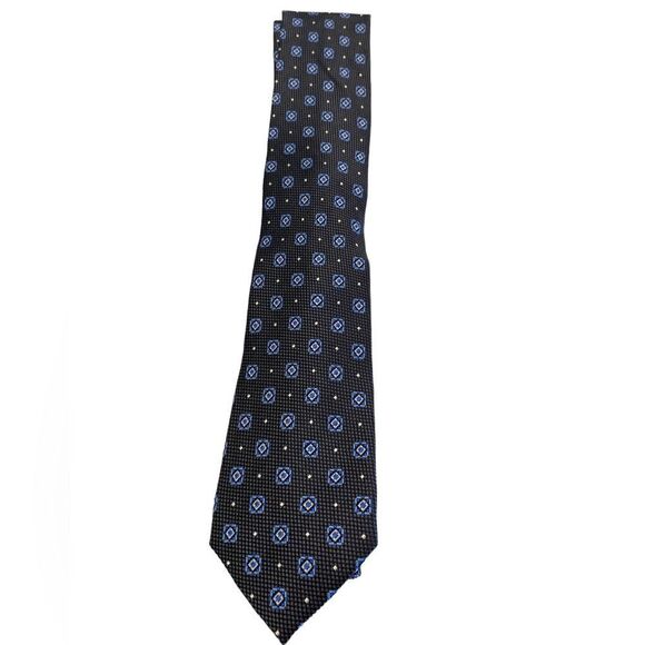 Pronto Uomo platinum gray white blue 100%silk regular length 29 1/2 inches - Picture 1 of 7